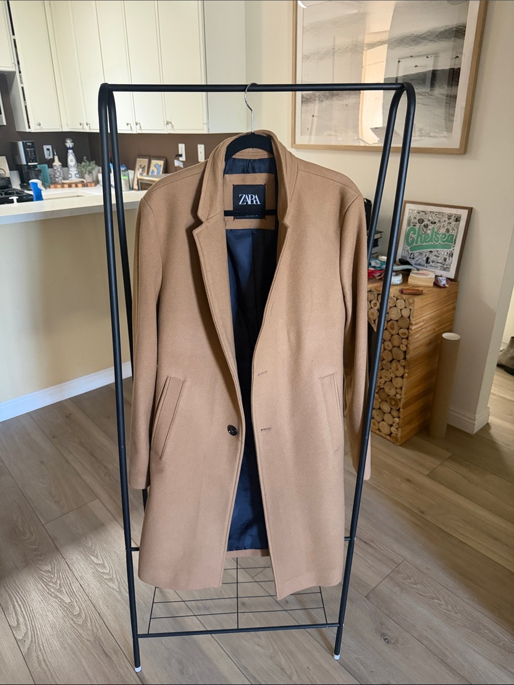 Zara Men’s Camel Single-Breasted Pea Coat